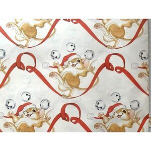 Full Sheet Vtg Current Jingle Bell Mouse Christmas Giftwrap Wrapping Paper Card